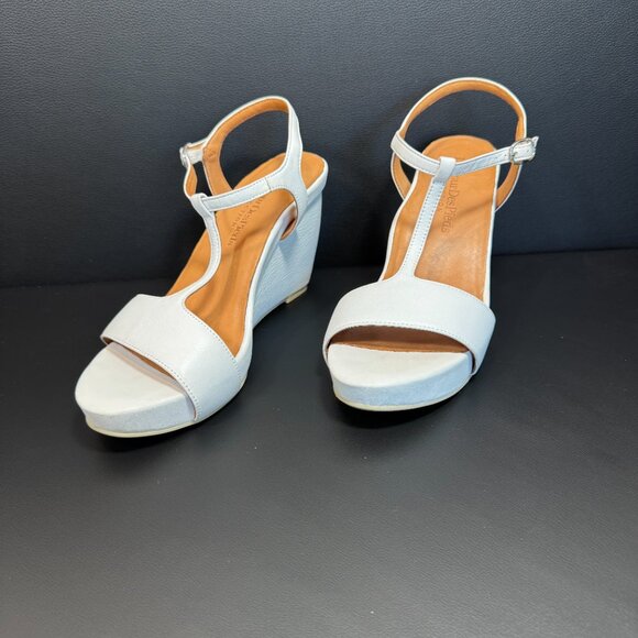 L'Amour Des Pieds T-strap Black Leather Wedge 8M - Picture 3 of 11